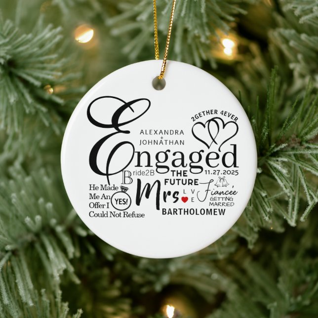 Engaged Collage Wedding Announcement Ceramic Ornament (Tree)
