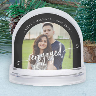 Engaged couple 2 photo script personalized snowglobe
