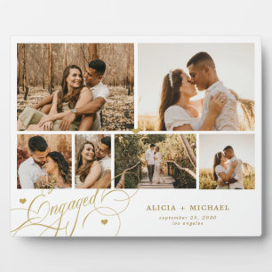 Engaged couple 6 photo collage template white plaque