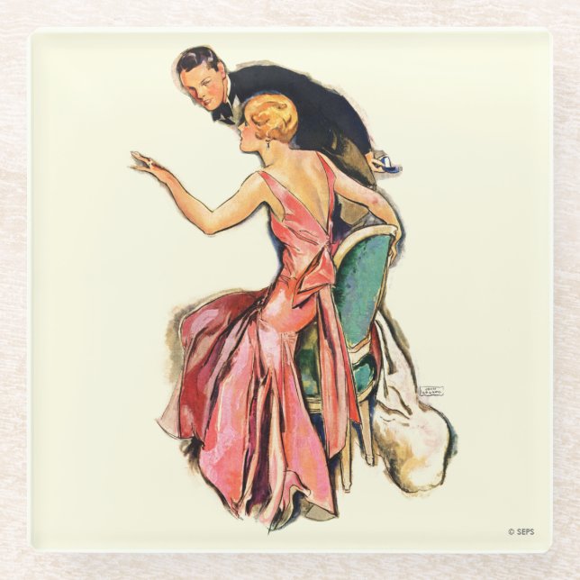 Engaged Couple Glass Coaster (Front)