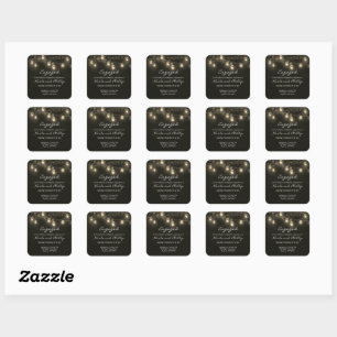 Engaged Couple Mason Jar Lights Customisable Square Sticker