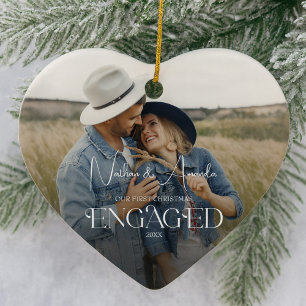 Engaged Couple Modern Photo Ceramic Ornament