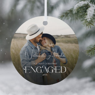 Engaged Couple Modern Photo Metal Tree Decoration