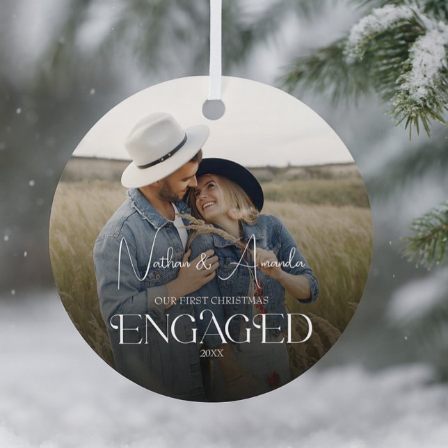 Engaged Couple Modern Photo Metal Tree Decoration (Creator Uploaded)