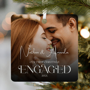 Engaged Couple Modern Photo Metal Tree Decoration