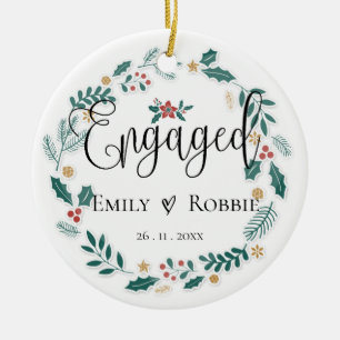 Engaged Couple Our First Christmas Ceramic Ornament