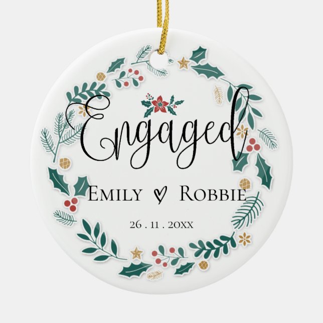 Engaged Couple | Our First Christmas   Ceramic Ornament (Front)