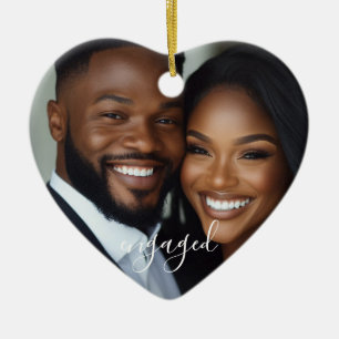 Engaged Couple Photo Ceramic Ornament