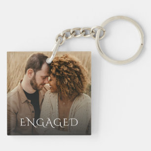 Engaged Couple Photo Key Ring