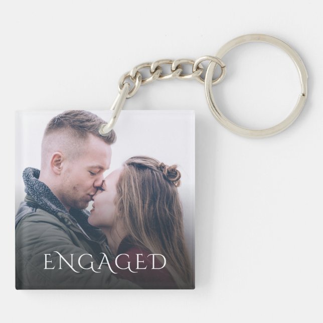 Engaged Couple Photo Key Ring (Back)