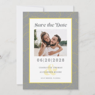 Engaged Couple Photo Modern Grey Yellow Pattern Save The Date