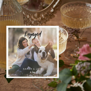 Engaged Couple Photo With Pet Fun Cocktail Napkin