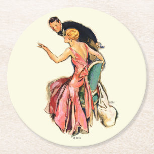 Engaged Couple Round Paper Coaster