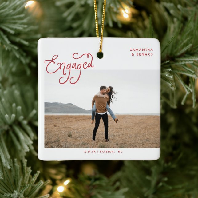  Engaged Couples Photo Whimsical  Ceramic Ornament (Tree)