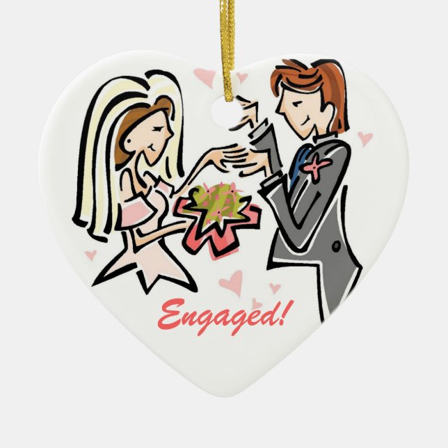 Engaged Customised Wedding Keepsake Ceramic Ornament (Front)