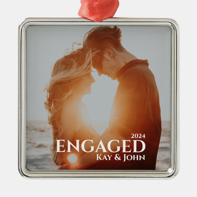 Engaged Elegant Minimal & Modern Couple Photo Metal Ornament (Front)