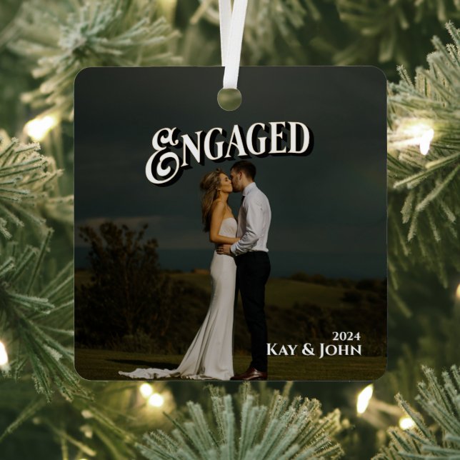 Engaged Elegant Minimal & Modern Couple Photo Metal Tree Decoration (Insitu)