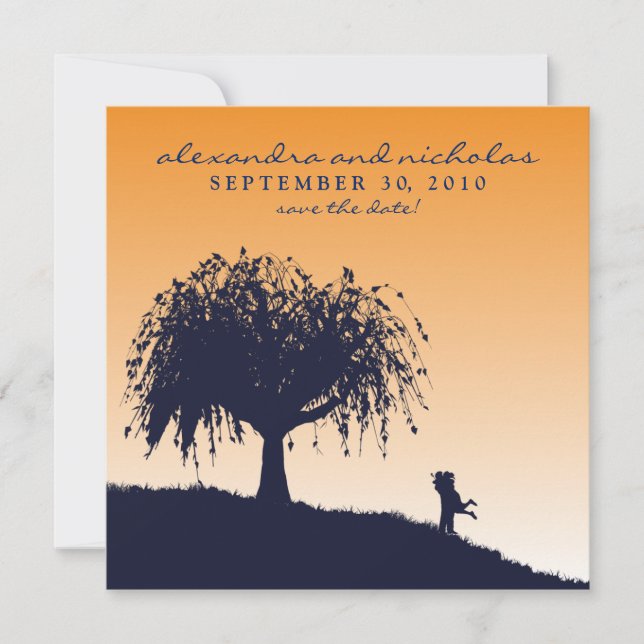 Engaged Embrace Save the Date Announcement: orange (Front)