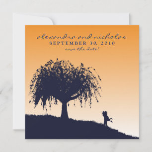 Engaged Embrace Save the Date Announcement: orange