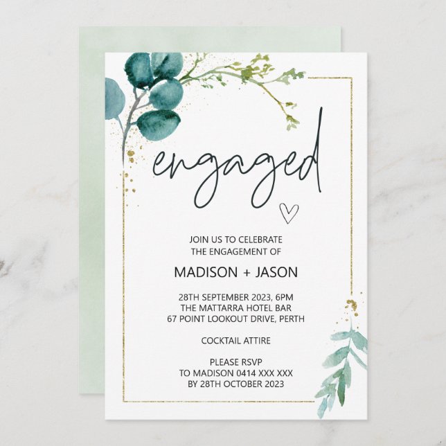 Engaged Engagement Party Getting Married Greenery Invitation (Front/Back)