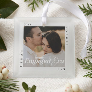 Engaged Era Minimal Engagement Photo Keepsake Glass Tree Decoration
