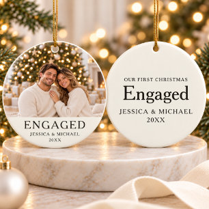 Engaged First Christmas Photo Ceramic Ornament