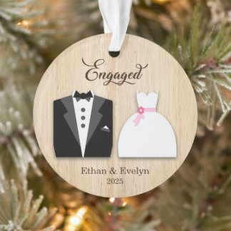 Engaged for Bride & Groom Illustration Personalise Ornament