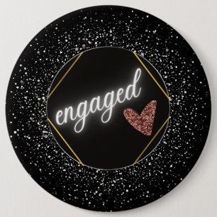 Engaged Glam Black and Silver 6 Cm Round Badge