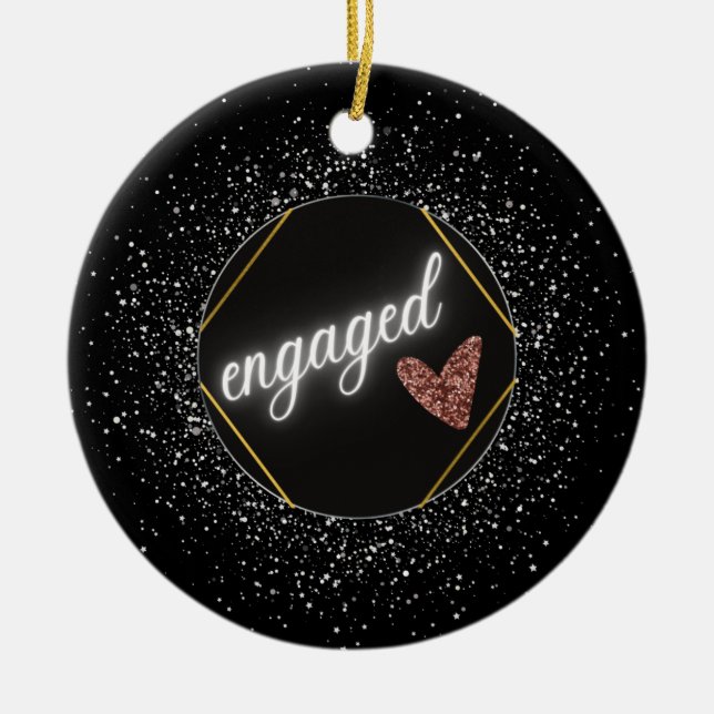 Engaged Glam Black and Silver    Ceramic Ornament (Front)