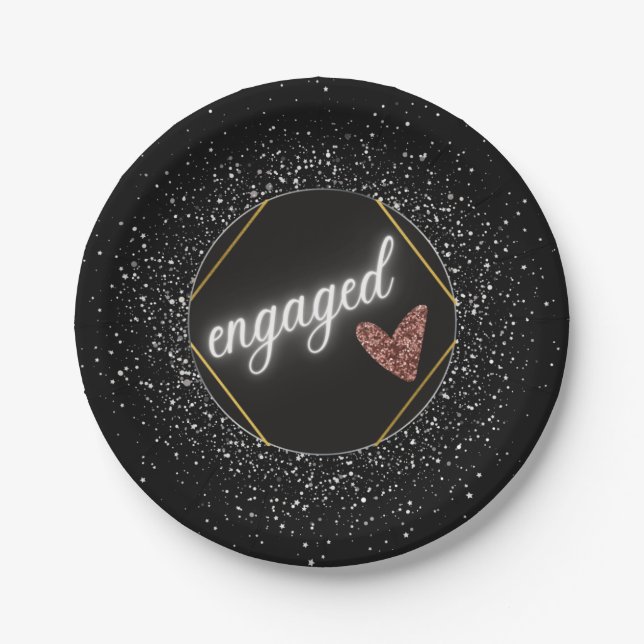 Engaged Glam Black and Silver   Paper Plate (Front)