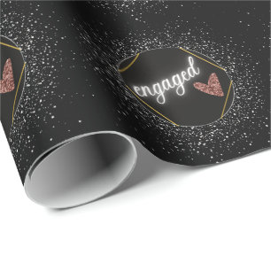Engaged Glam Black and Silver   Wrapping Paper