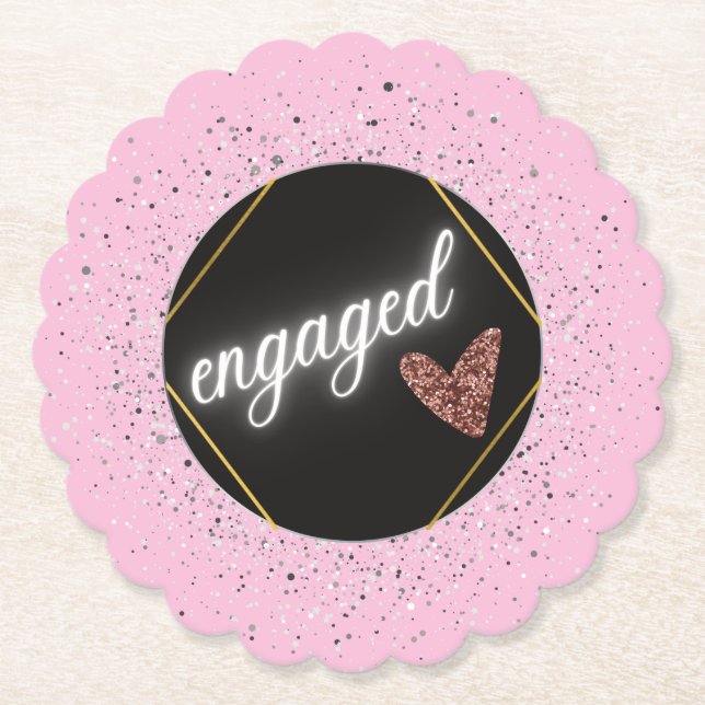 Engaged Glam Pastel Paper Coaster (Front)