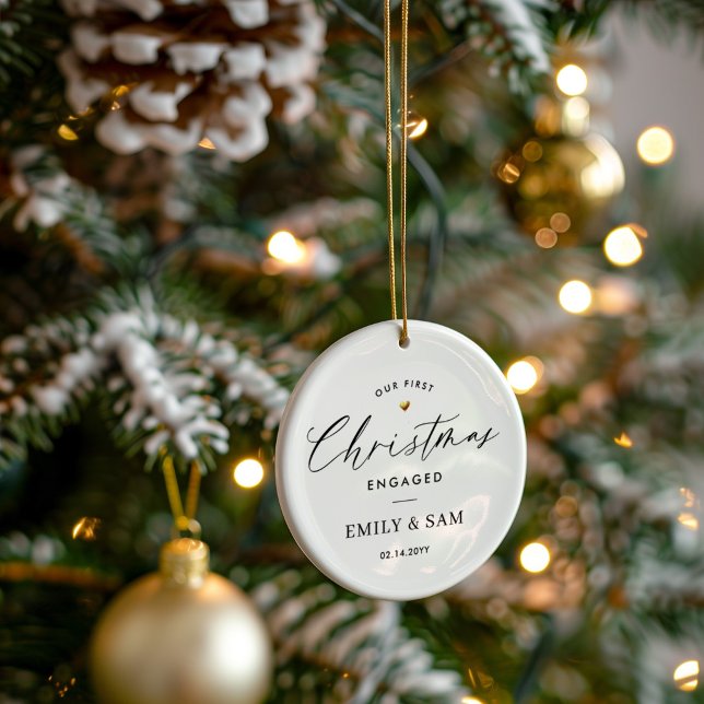 Engaged Gold Heart Personalised Ceramic Ornament (Creator Uploaded)