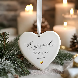 Engaged Gold Heart Personalised Ceramic Ornament