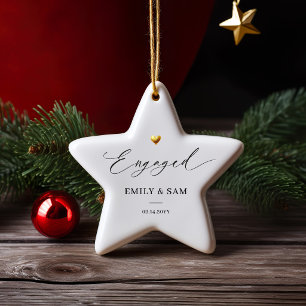Engaged Gold Heart Personalised Ceramic Ornament