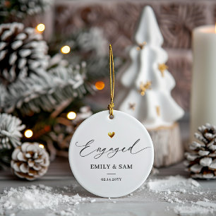 Engaged Gold Heart Personalised Ceramic Ornament