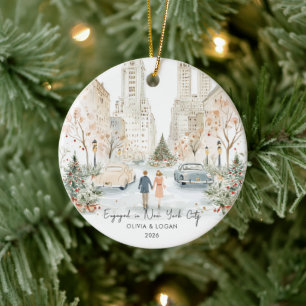 Engaged in New York City Ceramic Ornament