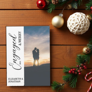 Engaged & Merry Couple Photo Holiday Card