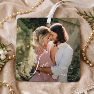 Engaged Minimal Love Script Engagement Photo Gift Metal Tree Decoration