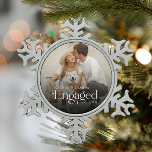 Engaged Minimal & Modern Couple Photo Snowflake Pewter Christmas Ornament