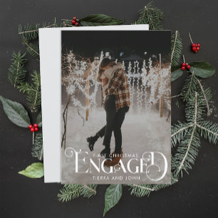 Engaged Minimalist Fun Typography Photo Holiday Card