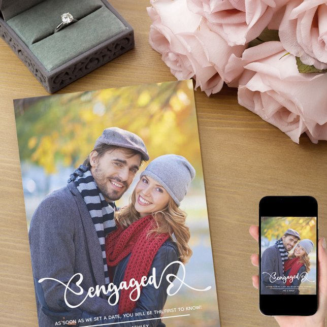 Engaged Photo and Heart Script Engagement Announcement (Creator Uploaded)
