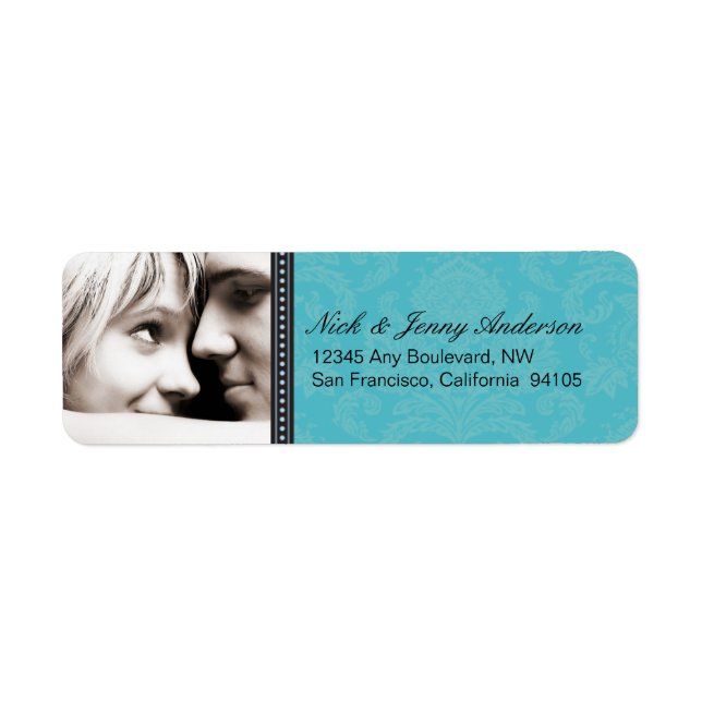 Engaged Photo Return Address Label (aqua) (Front)