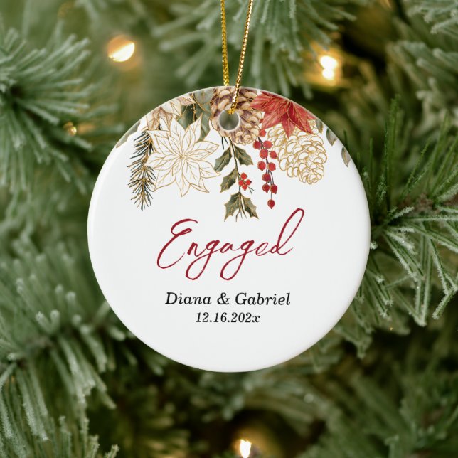 Engaged Red Flowers Christmas  Ceramic Ornament (Tree)