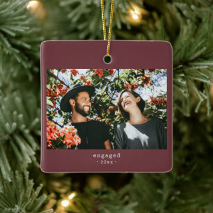 Engaged Retro Typewriter Burgundy Red Christmas Ceramic Ornament