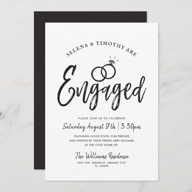 Engaged | Script Letter Style | Minimal Invitation (Front/Back)
