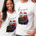 Engaged Script Personalised Couples Christmas T-Shirt<br><div class="desc">Engaged,  personalised christmas shirts. This watercolor design has a trendy illustration of a couple wearing santa hats. "Engaged" is hand lettered in modern script and the template is ready for you to add your names and the year or other personalised text.</div>