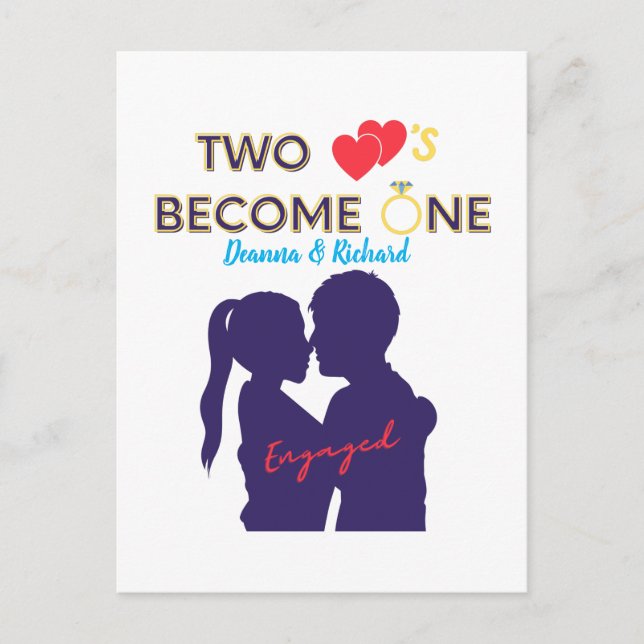 Engaged Two Hearts Become One  Postcard (Front)