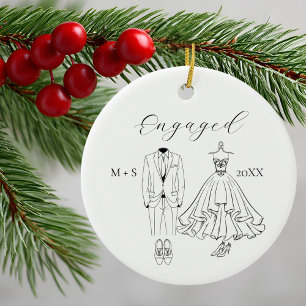 Engaged Wedding Dress Suit Black and White Photo Ceramic Ornament
