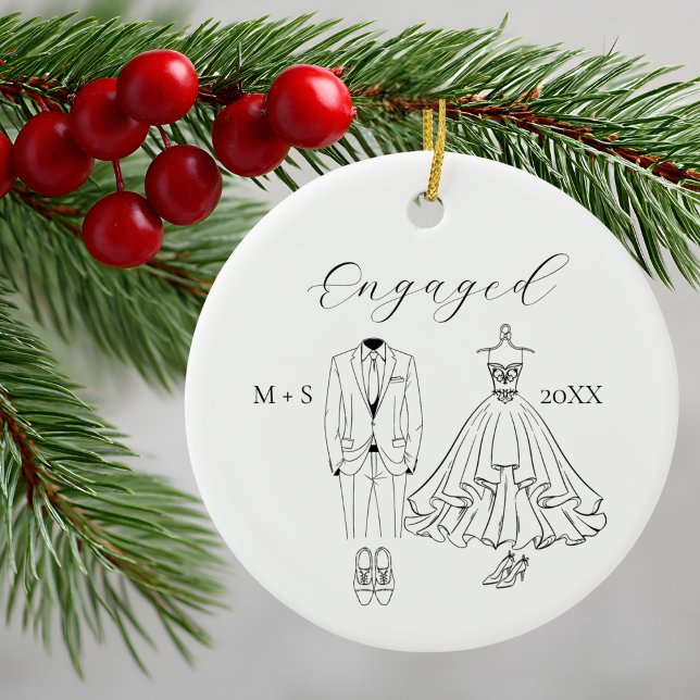 Engaged Wedding Dress Suit Black and White Photo Ceramic Ornament (Creator Uploaded)